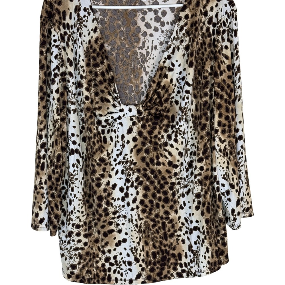 George Women Plus Leopard‎ Print Twist Neck Long Sleeve Top 26W 28W - Picture 3 of 13